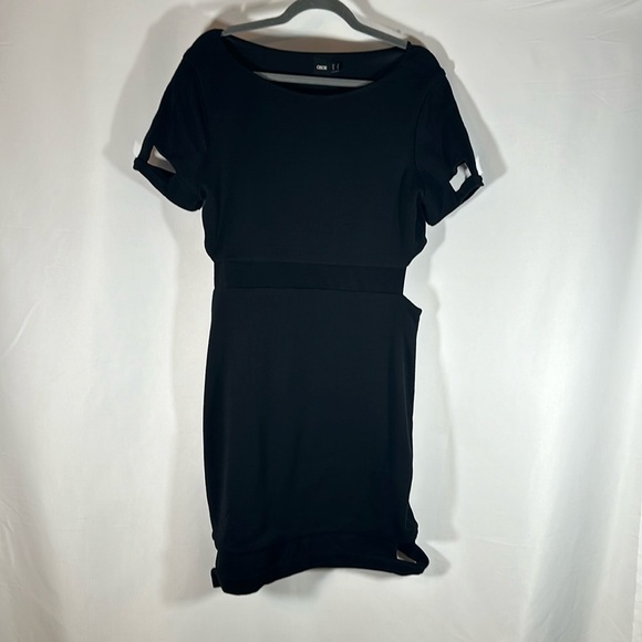 ASOS Black Hip & Thigh Cutout Ribbed Dress Size 14 - Picture 5 of 12